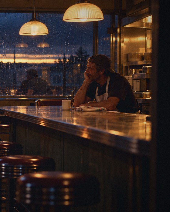 A lone listener at the diner counter